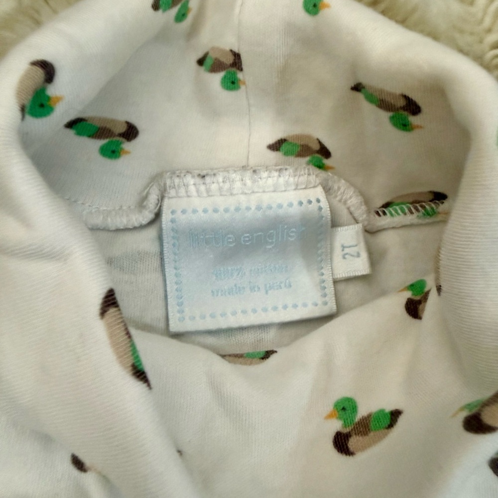 Little English White and Green Duck Print Turtleneck - Picture 2 of 3